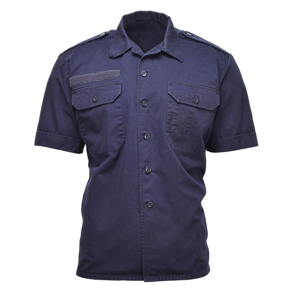 Echte holländische Militärhemden, kurze Ärmel, geknöpft, einfarbig blau, Militärüberschuss