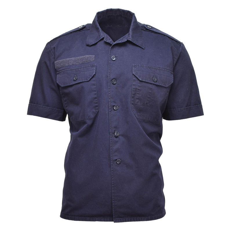 Echte holländische Militärhemden, kurze Ärmel, geknöpft, einfarbig blau, Militärüberschuss