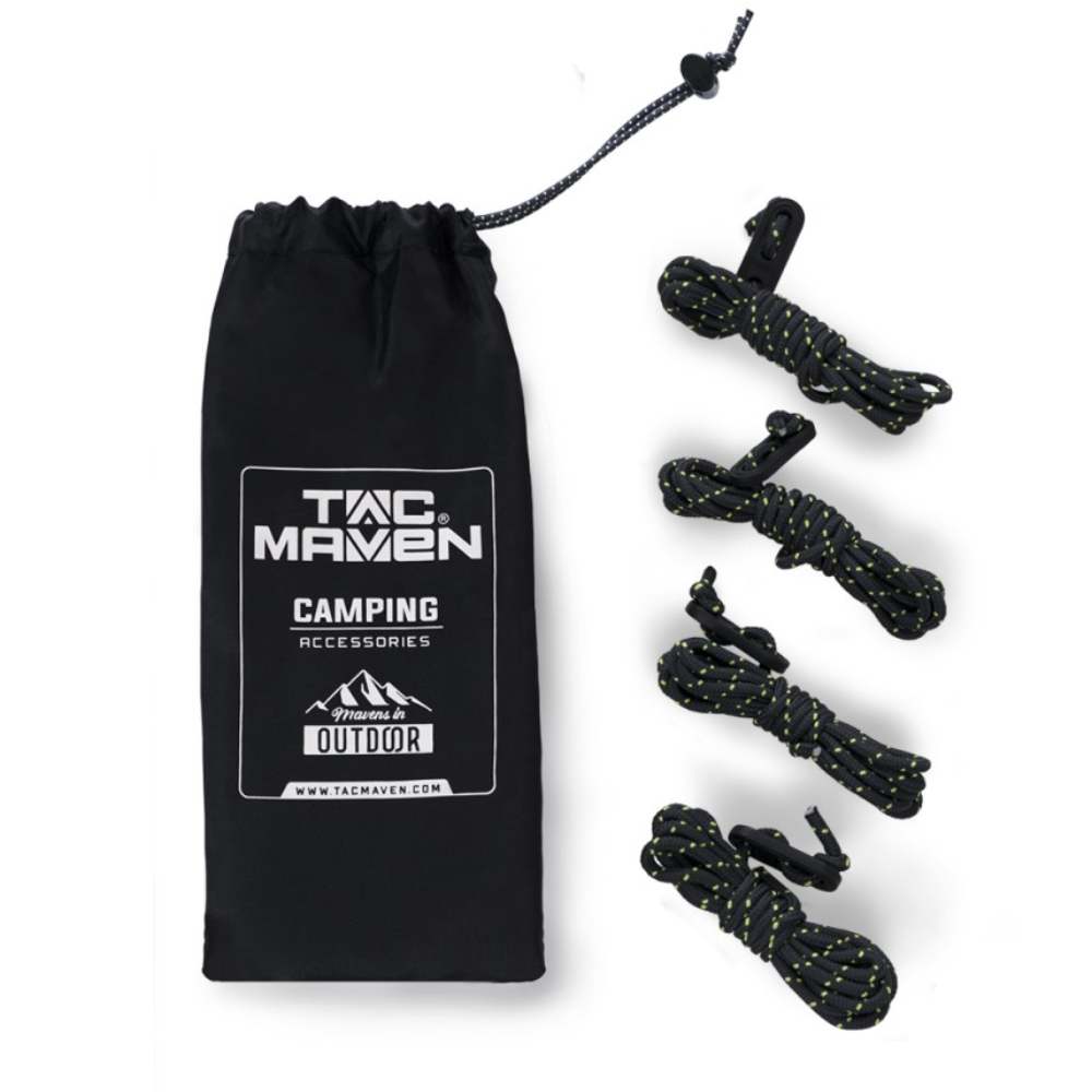 TAC MAVEN Zeltplanen-Abspannleinen-Set, 7 Kern-Polyesterspanner, Schwarz