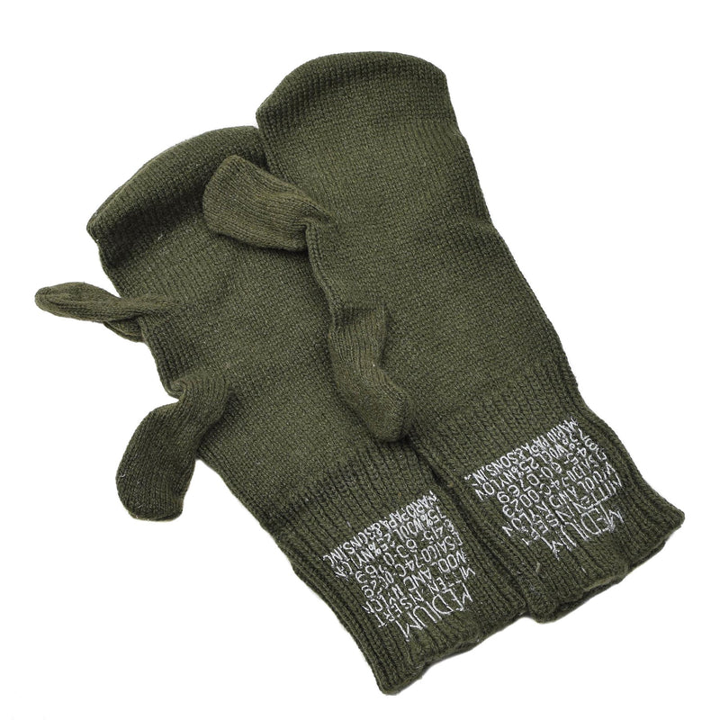 Echte US Militär Fingerhandschuhe mit Abzugsfunktion Wollwärmer grün Armee Überschuss NEU