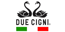 Black silhouette logo of two swans facing each other, with text 