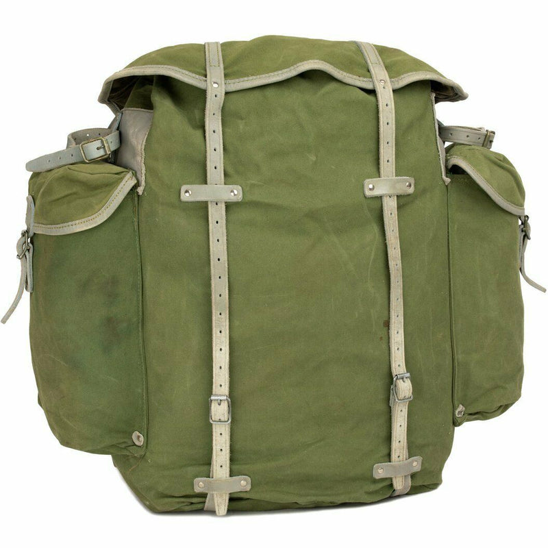 Echter norwegischer Militär-Rucksack mit Rahmen, Armee-Canvas-Leder-Rucksack