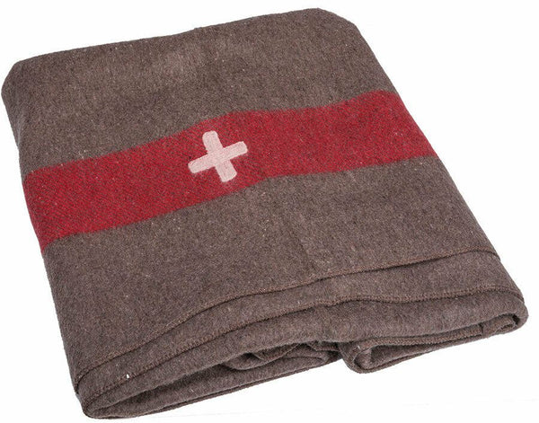 Vintage Schweizer Armee Decke Wolle Militär Wolle rot Streifen Kreuz REPRO NEU