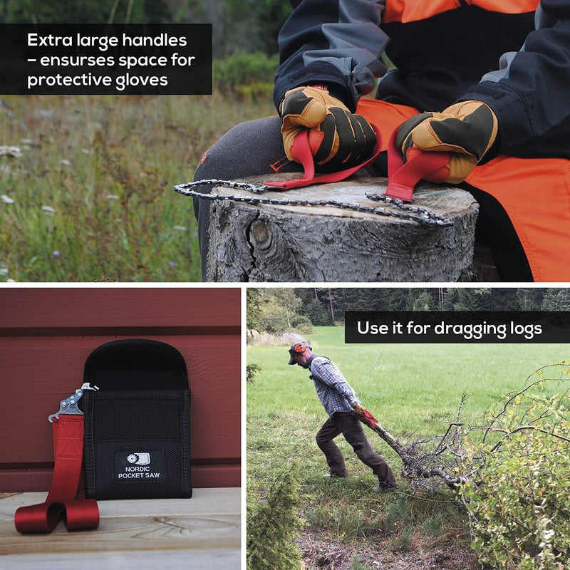NORDIC POCKET SAW Tragbare Kettensäge aus Kohlenstoffstahl für Wandern und Camping PREMIUM Edition