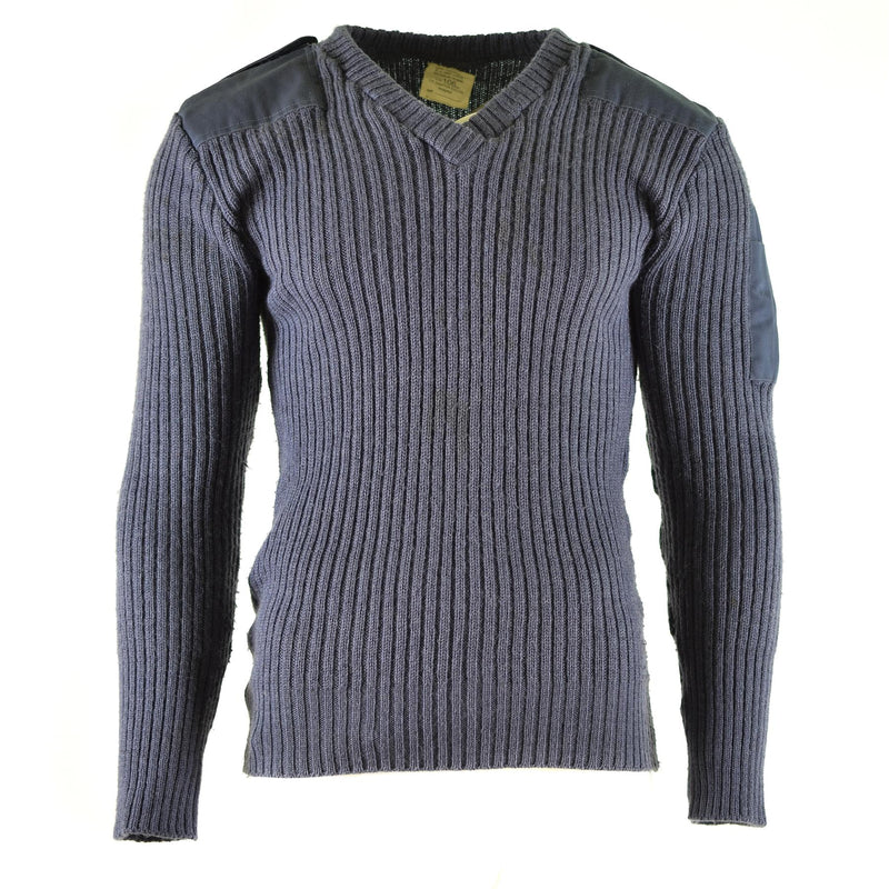 Original britische Armee Pullover Commando Jumper blau grau Pullover Wolle V-Ausschnitt