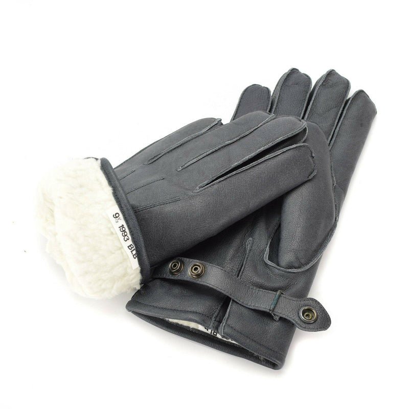 Echte deutsche Polizei Lederhandschuhe Patrouille grau gefüttert Wolle 100 % winterwarm NEU