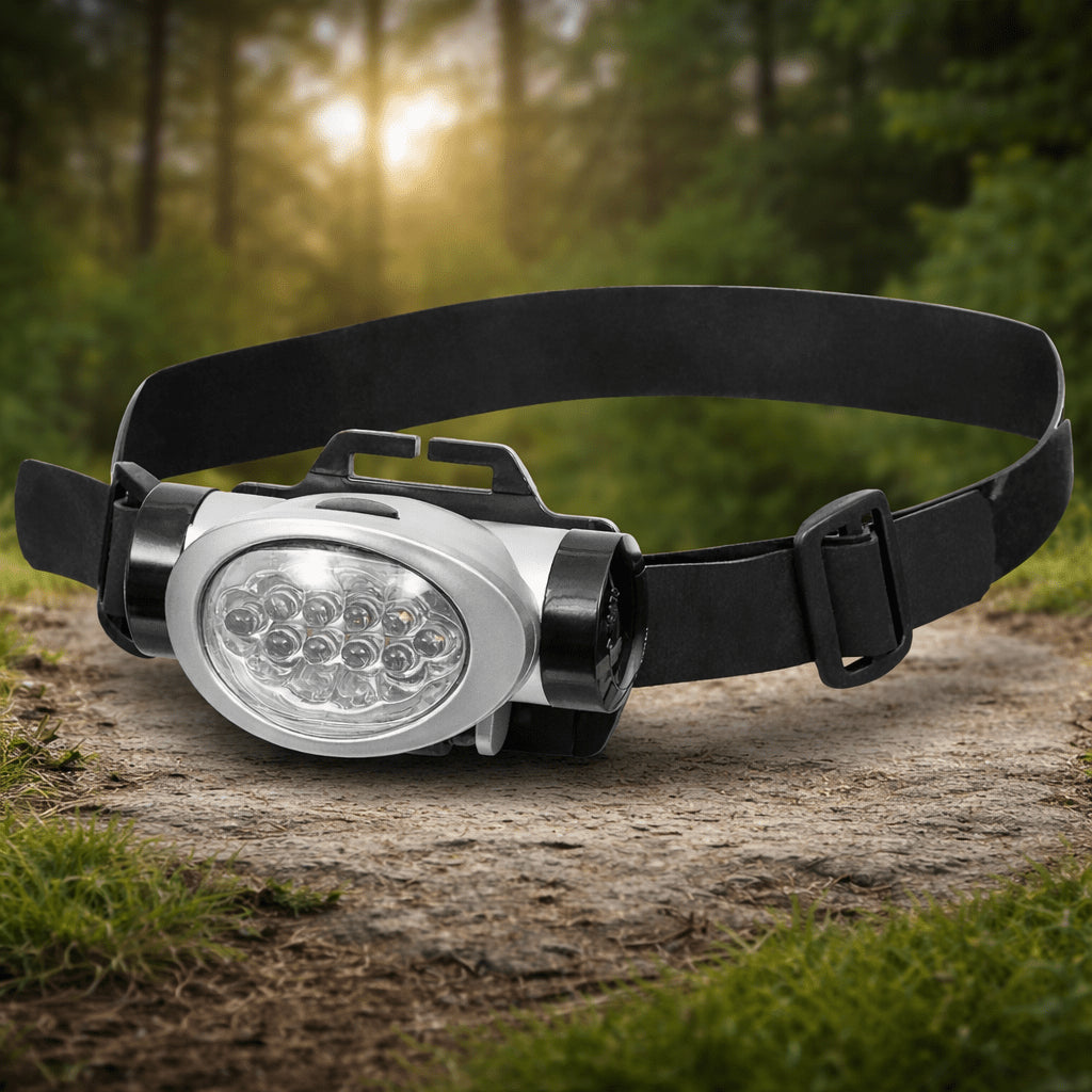 Fox Outdoor-Stirnlampe, 8 weiße, 2 rote LEDs, verstellbarer Winkel, spritzwassergeschützt, schwarz