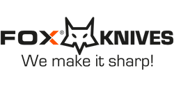 Black and orange Fox Knives logo with tagline 