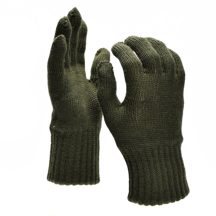 Ein Paar echte belgische Armeewolle-Militärhandschuhauskleidungen, gestrickt für Wärme und Kälteschutz