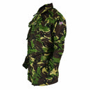British army jacket in DPM woodland camouflage with multiple pockets and adjustable fit for combat use.