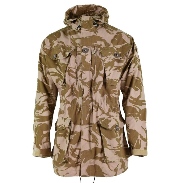 Echter winddichter Parka der britischen Armee mit Wüsten-DPM-Tarnung, Kapuze, mehreren Taschen, verstellbarer Taille und Bündchen.