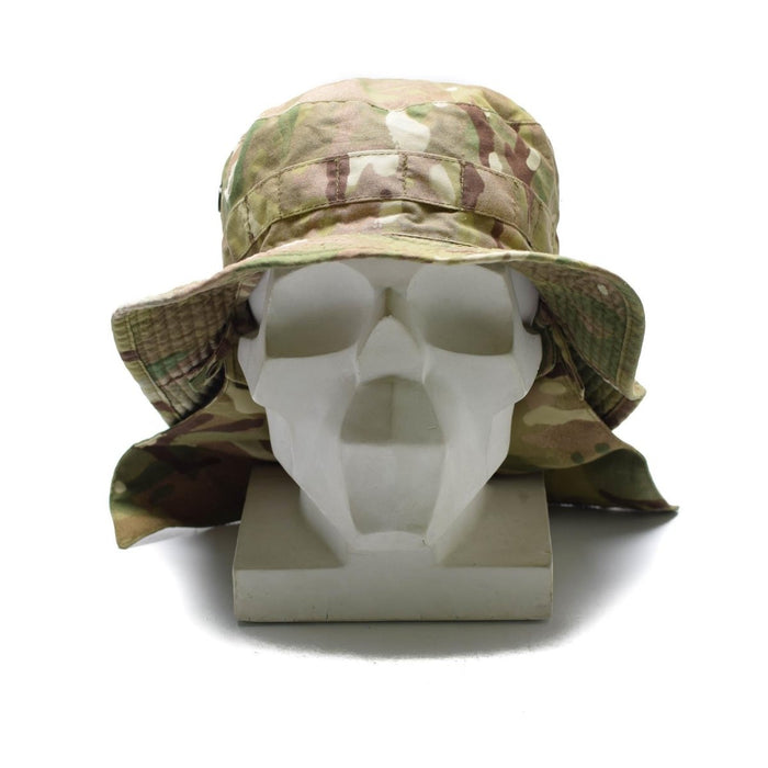 Echter britischer Militär-Bush-Hut MTP-Camouflage-Halsklappe Panama-Boonie-Hut NEU – GoMilitar