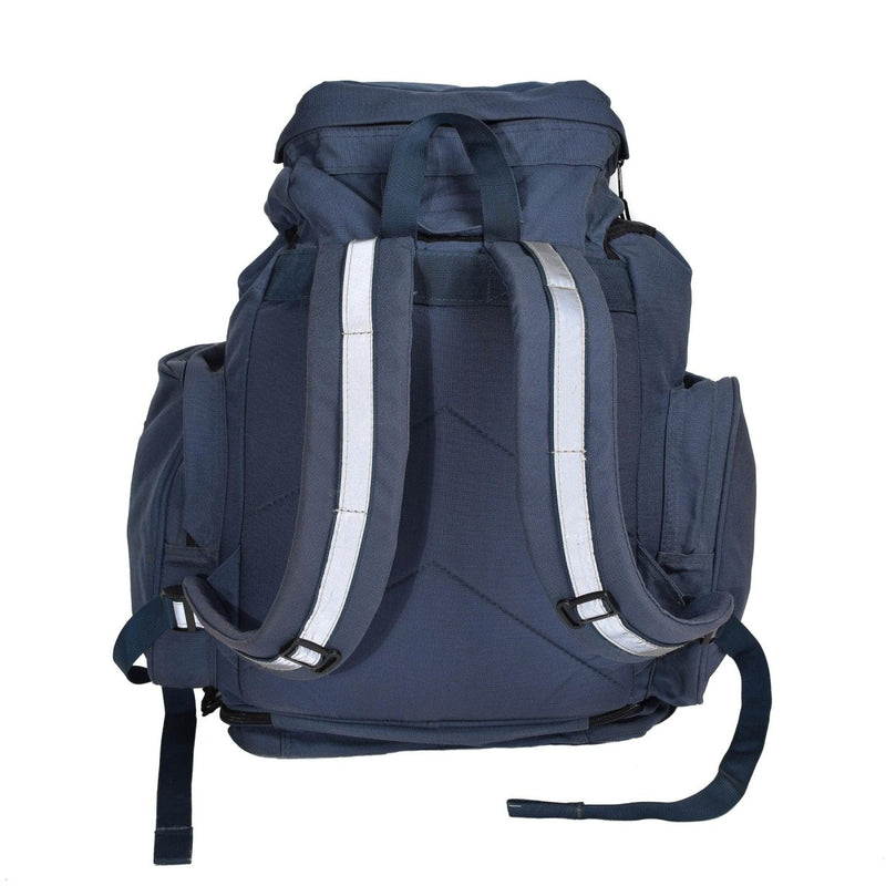 Back view of navy blue British Royal Air Force 30L backpack with padded straps and durable canvas material