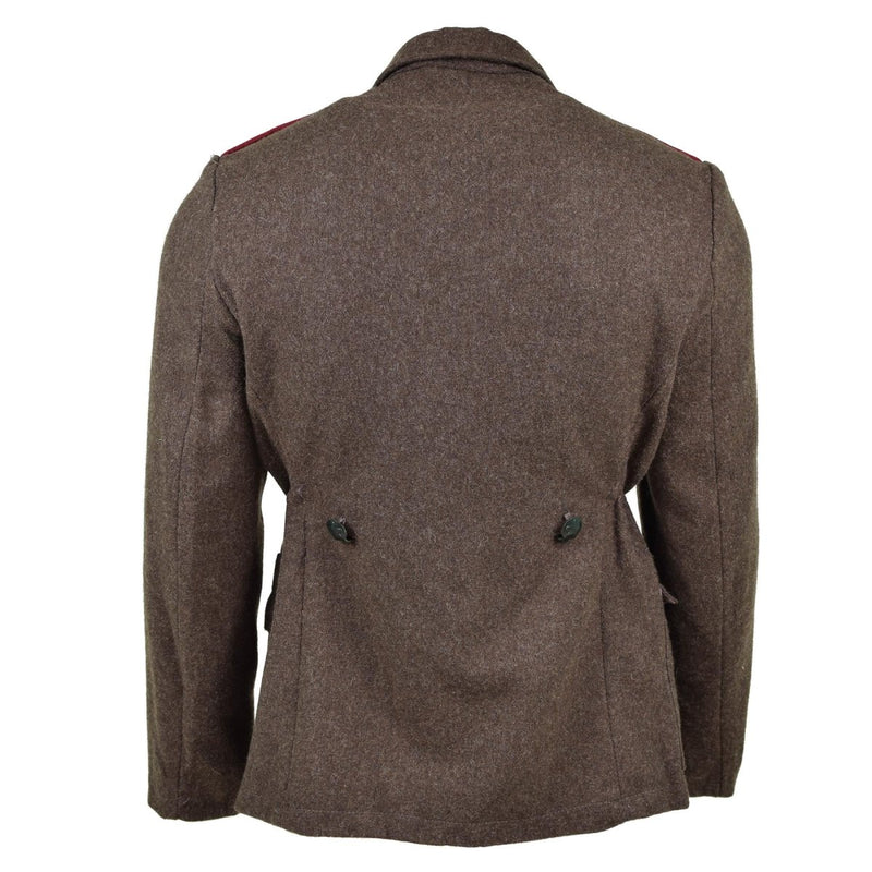 Back view of genuine Bulgarian army wool jacket in grey-brown with button details and military design