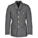 Genuine Danish Civil Defence Forces gray uniform jacket with gold buttons and shoulder insignia, formal military dress style.