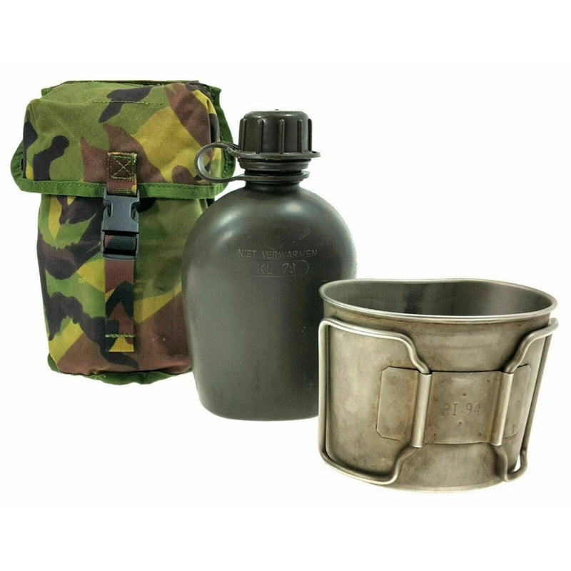 Genuine Dutch Army Canteen w pouch & stainless steel cup DPM camouflage MOLLE - GoMilitar