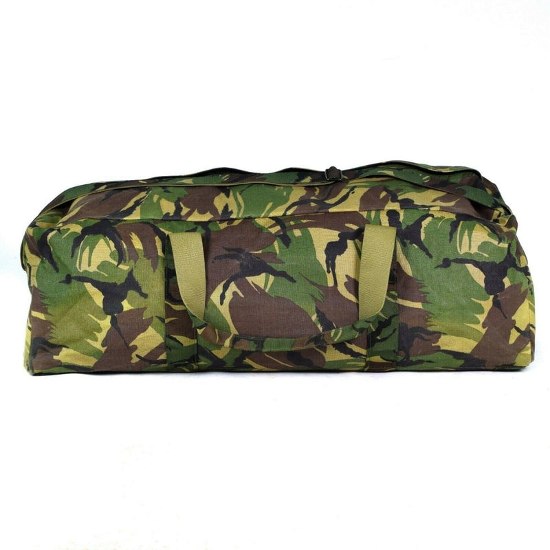 Genuine Dutch Army DPM woodland camouflage weekend bag with zipper closure and durable carrying handles for outdoor use