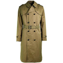 Genuine Dutch Army women's khaki long trench coat with lining, belted waist, double-breasted front, and water-resistant fabric
