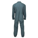 Back view of genuine French air force olive green mechanic coverall with double zip and elastic cuffs.