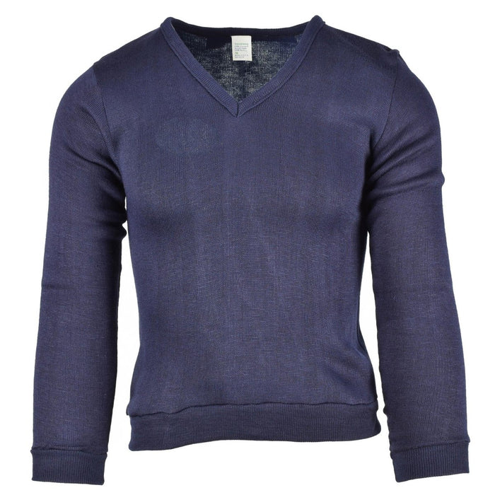 Originales blaues Jersey-Sweatshirt der französischen Militärschule mit V-Ausschnitt aus leichtem, atmungsaktivem Baumwollstoff.
