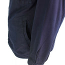 Close-up of blue German Navy Marines jacket sleeve and side pocket made from fire-resistant aramid material.