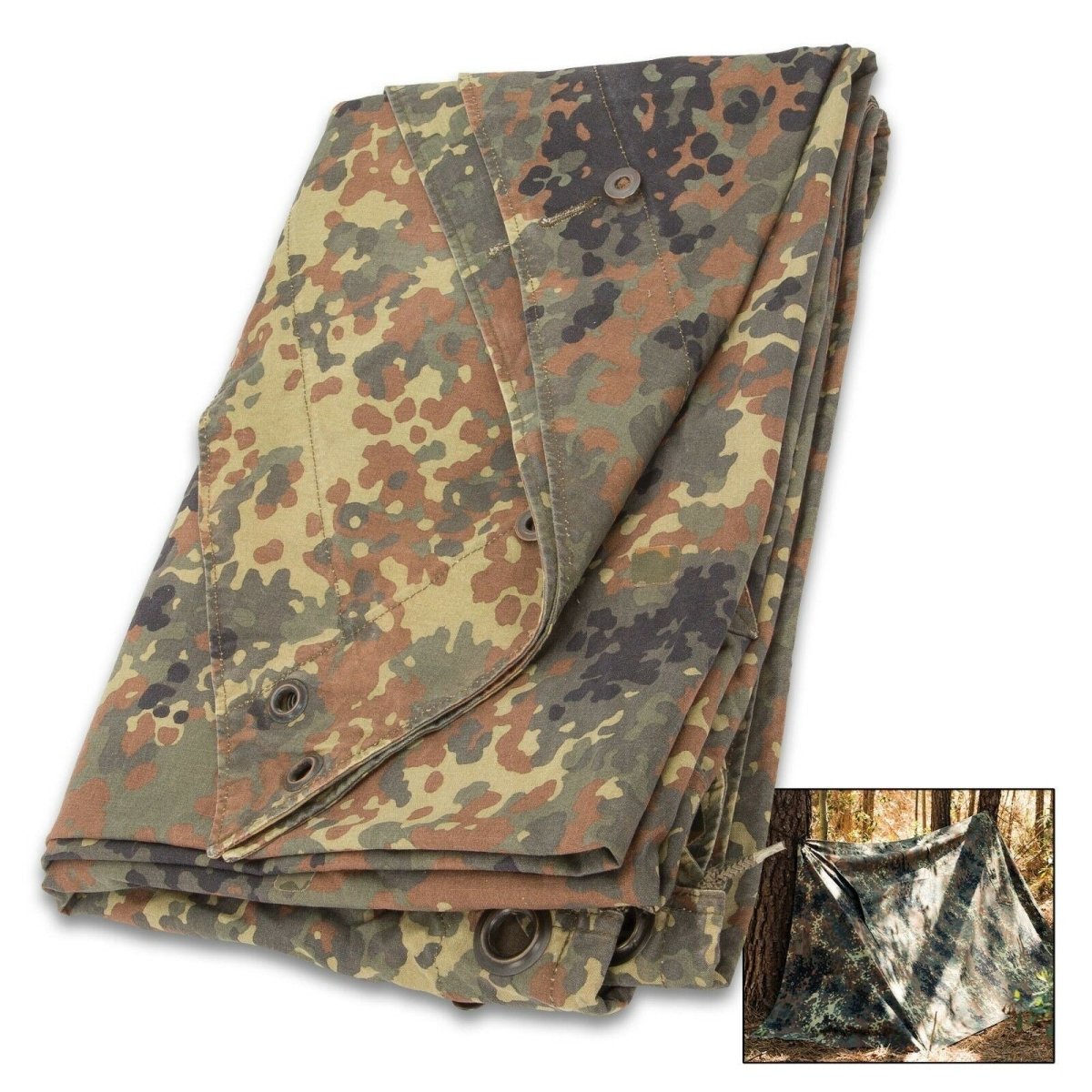 Original Bundeswehr Shelter Halbplane wasserdichter Poncho aus Canvas mit Zeltstangen