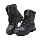 Pair of genuine German military combat boots in black leather and textile with fast lacing and slip-resistant soles