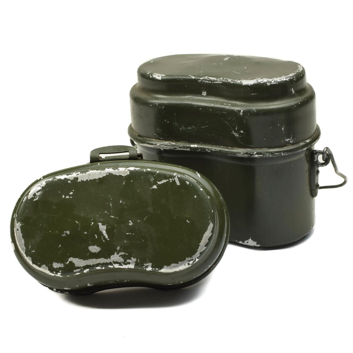 Echtes Essgeschirr der ungarischen Armee. Aluminium-Militär-Bowlertopf, 2-teiliges Set