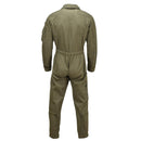 Back view of genuine Italian army olive flight suit coverall made from durable aramid material with adjustable waist