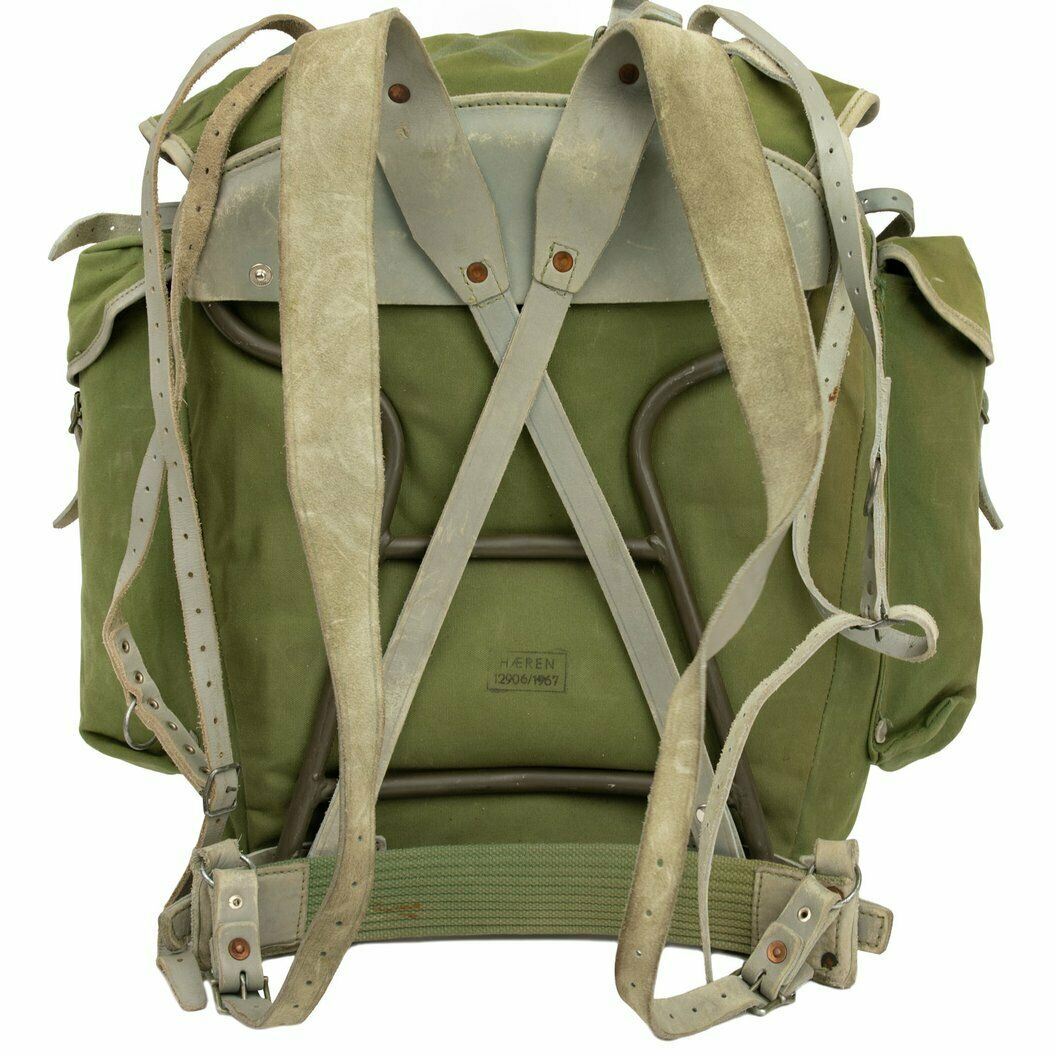 Echter norwegischer Militär-Rucksack mit Rahmen, Armee-Canvas-Leder-Rucksack