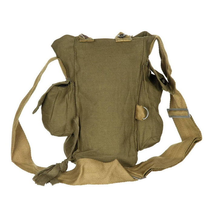 Vintage Gasmaskentasche aus überschüssigem Canvas der sowjetischen russischen Armee mit verstellbarem Schultergurt und mehreren Staufächern.