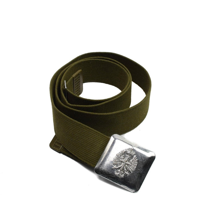 Vintage-Gürtel der spanischen Armee aus Canvas mit Metallschnalle und detailliertem Militäremblem-Design.