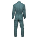 Back view of genuine Spanish military green ripstop workwear coverall jumpsuit with elastic waist and long sleeves