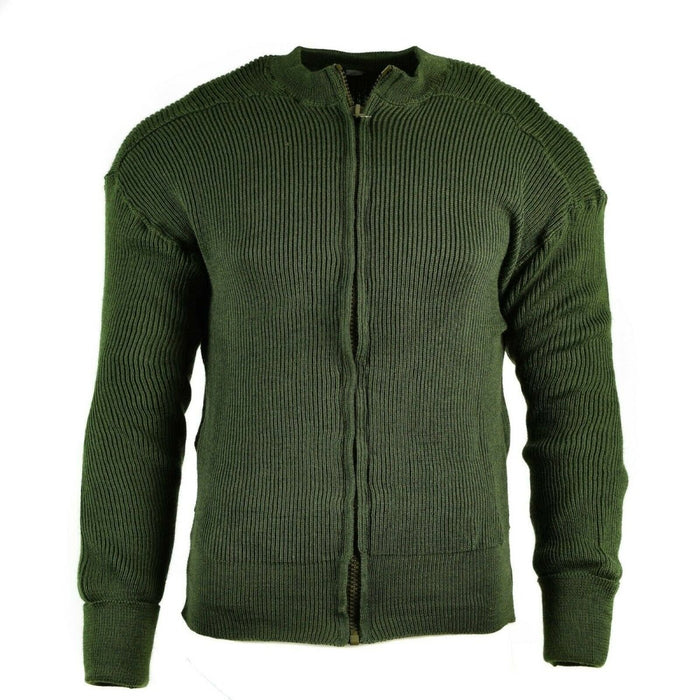 Vintage-Pullover aus echter schwedischer Militärwolle, grüner, grob gestrickter Pullover mit durchgehendem Reißverschluss
