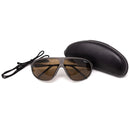 Black Genuine Swiss Army SUVASOL sunglasses with brown lenses and protective hard case for outdoor and alpine use