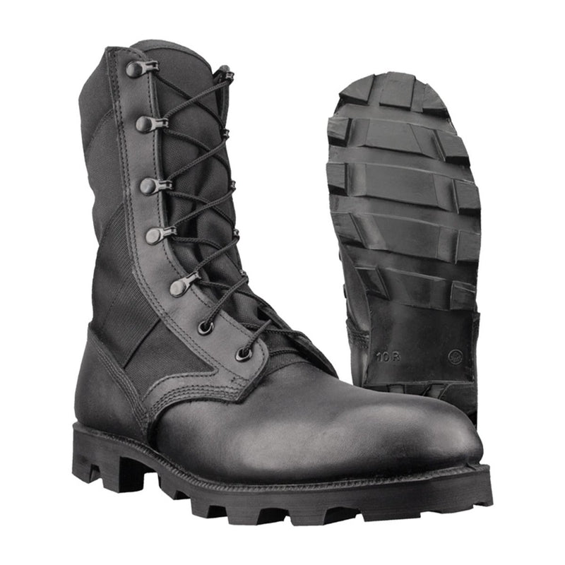 Genuine U.S. Army Jungle black leather PANAMA combat boots with rugged tread sole and ankle support.