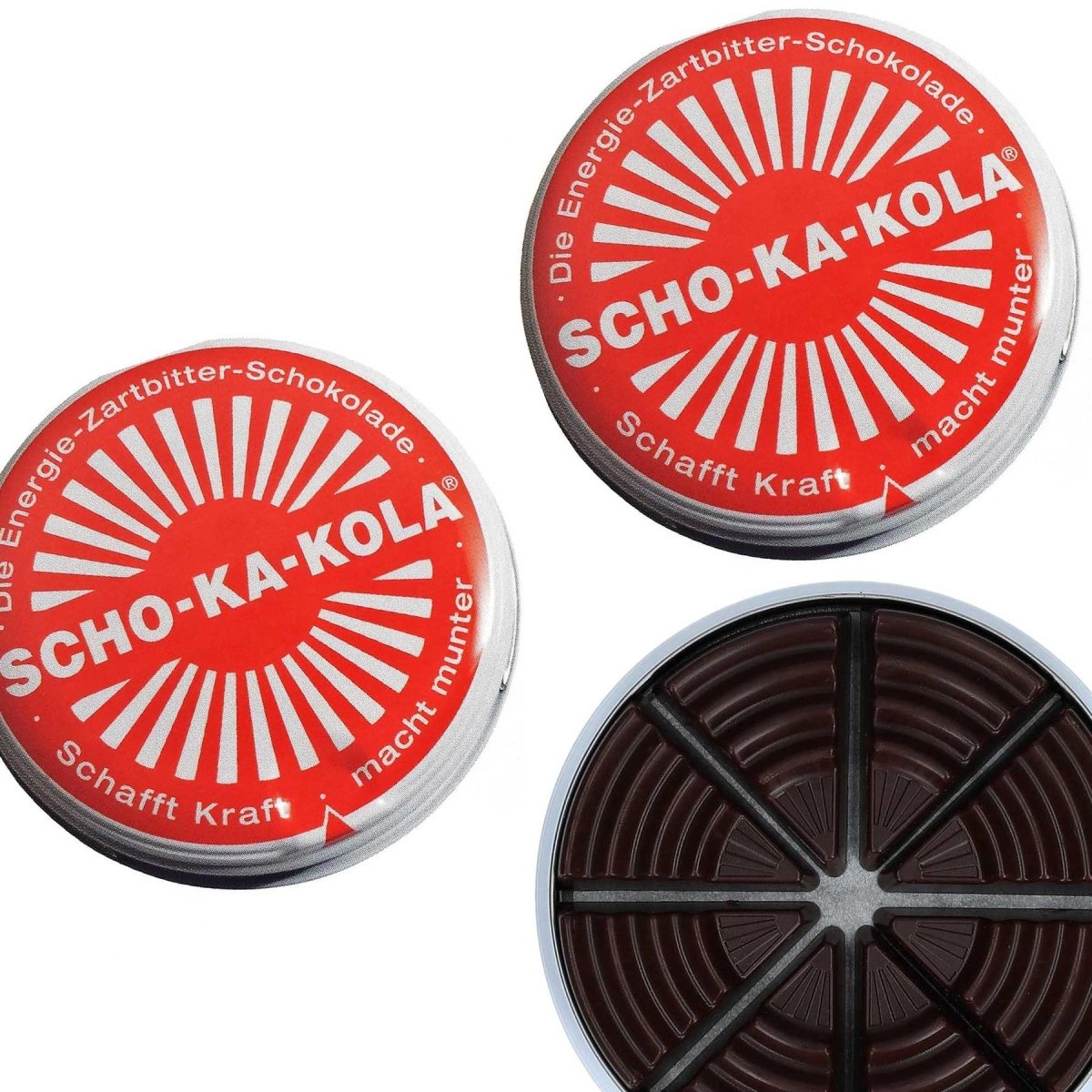 German Energy Zartbitterschokolade SCHO-KA-KOLA Koffein &amp; Cola-Nuss 100 g Blechdose