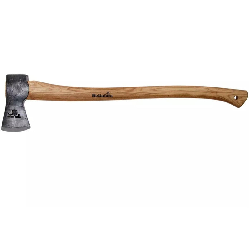 Hultafors Qvarfot felling axe with long hickory handle and sharpened carbon steel head for forestry tasks