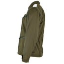 Side view of olive drab Italian army field jacket with windproof lining and adjustable cuffs