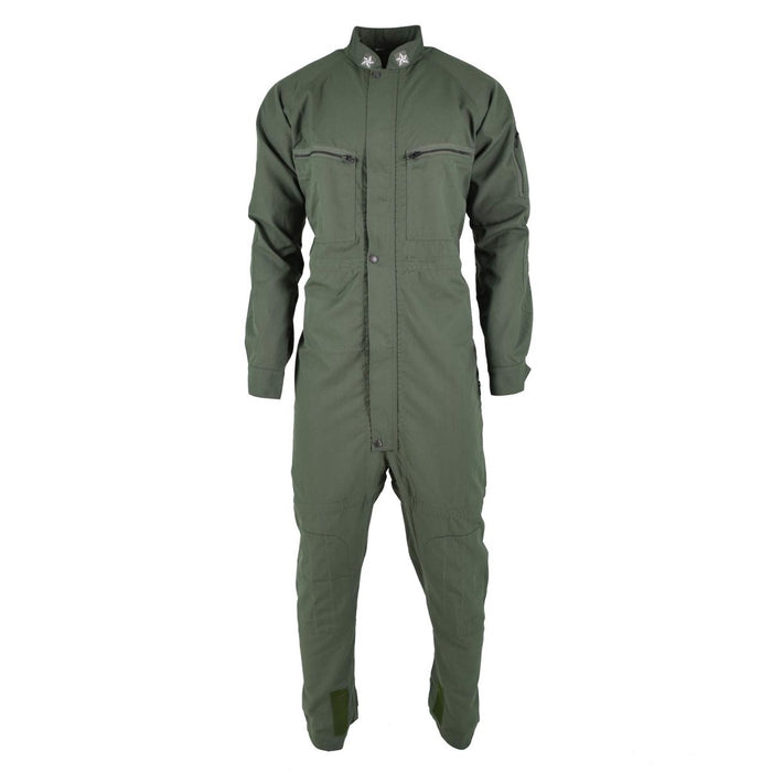 Olivgrüner Tankoverall-Overall der italienischen Armee im Military-Surplus-Stil mit Brusttaschen mit Reißverschluss und hohem Kragen