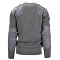 Italienischer Militärpullover aus grauer Wolle mit V-Ausschnitt und verstärkten Ellbogen