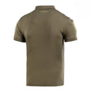 Back view of M-TAC military style olive tactical polo shirt with short sleeves and hook-and-loop panels