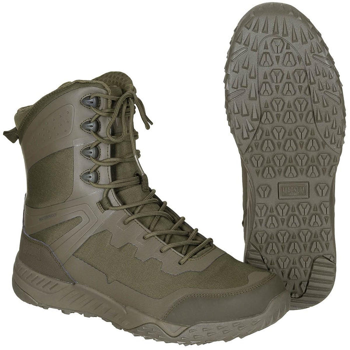 Magnum Ultima 8.0 SZ WP Taktische Stiefel, wasserdicht, leicht, seitlicher Reißverschluss, Oliv – GoMilitar