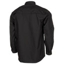 Back view of MFH Brand black long sleeve ripstop tactical shirt with reinforced elbows and lightweight fabric