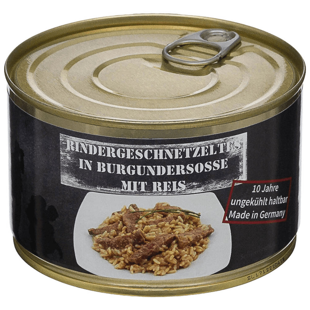 MFH Fertiggericht in Dosen, gehacktes Rindfleisch mit Reis, 400 g, Camping- und Outdoor-Lebensmittel