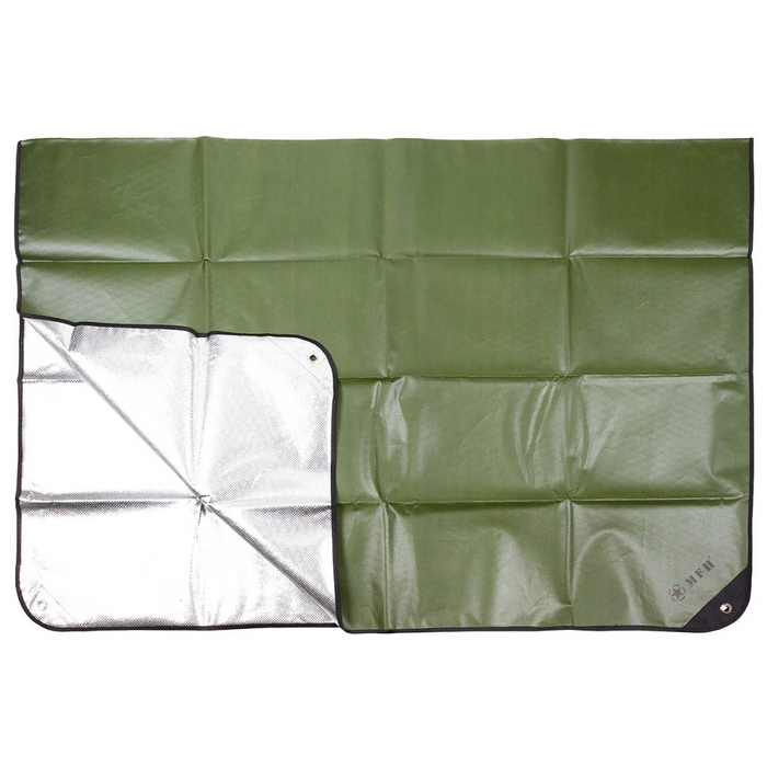 MFH Emergency Tarp 210 x 150 cm Aluminium Coated Camping Groundsheet OD Green - GoMilitar