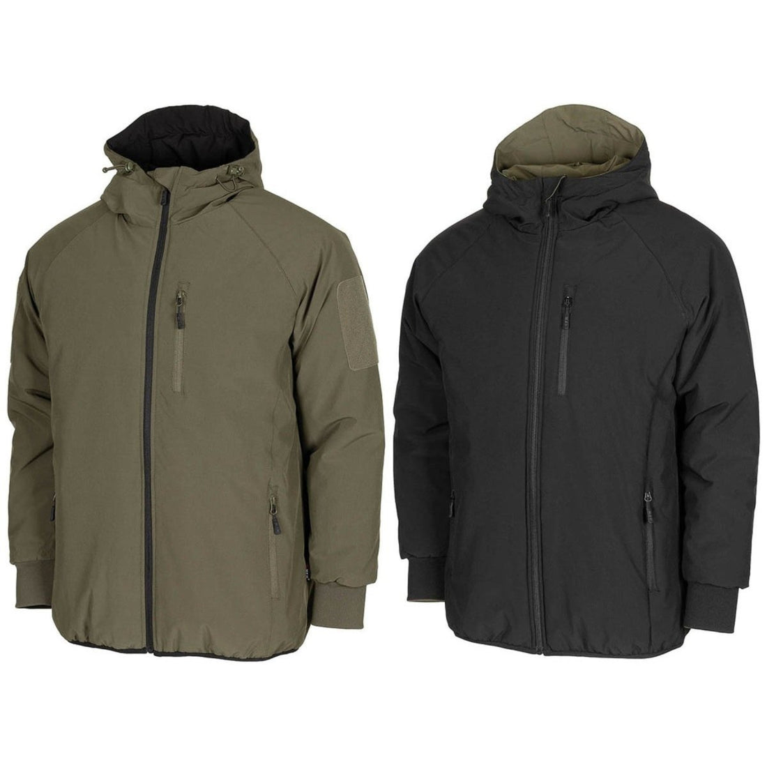 MFH Wende-Thermojacke, wasserabweisend, isoliert, OD, Grün, Schwarz
