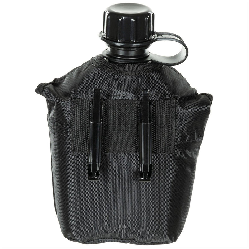 MFH US Military Plastic Kantine 1L Schraubkappe Clips Ansatz BPA kostenlos schwarz