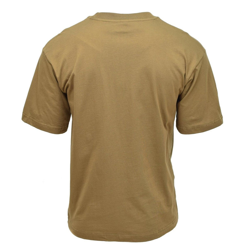 Back view of a sturdy, lightweight, breathable coyote brown military-style short-sleeved T-shirt.