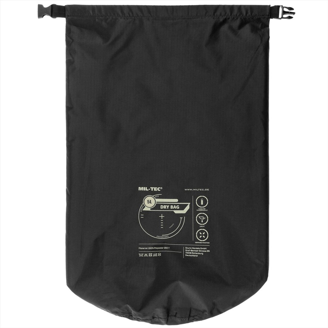 MIL-TEC 5L Dry Bag Wasserdichter Rollverschluss zur Aufbewahrung von Outdoor-Ausrüstung Schwarz